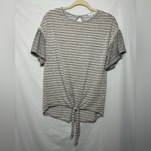 Maurice’s gray and white stripe tie shirt